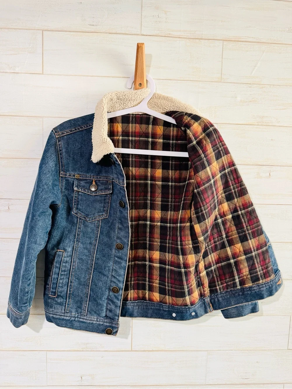 Kids Denim Sherpa Collar Jacket in Medium Blue